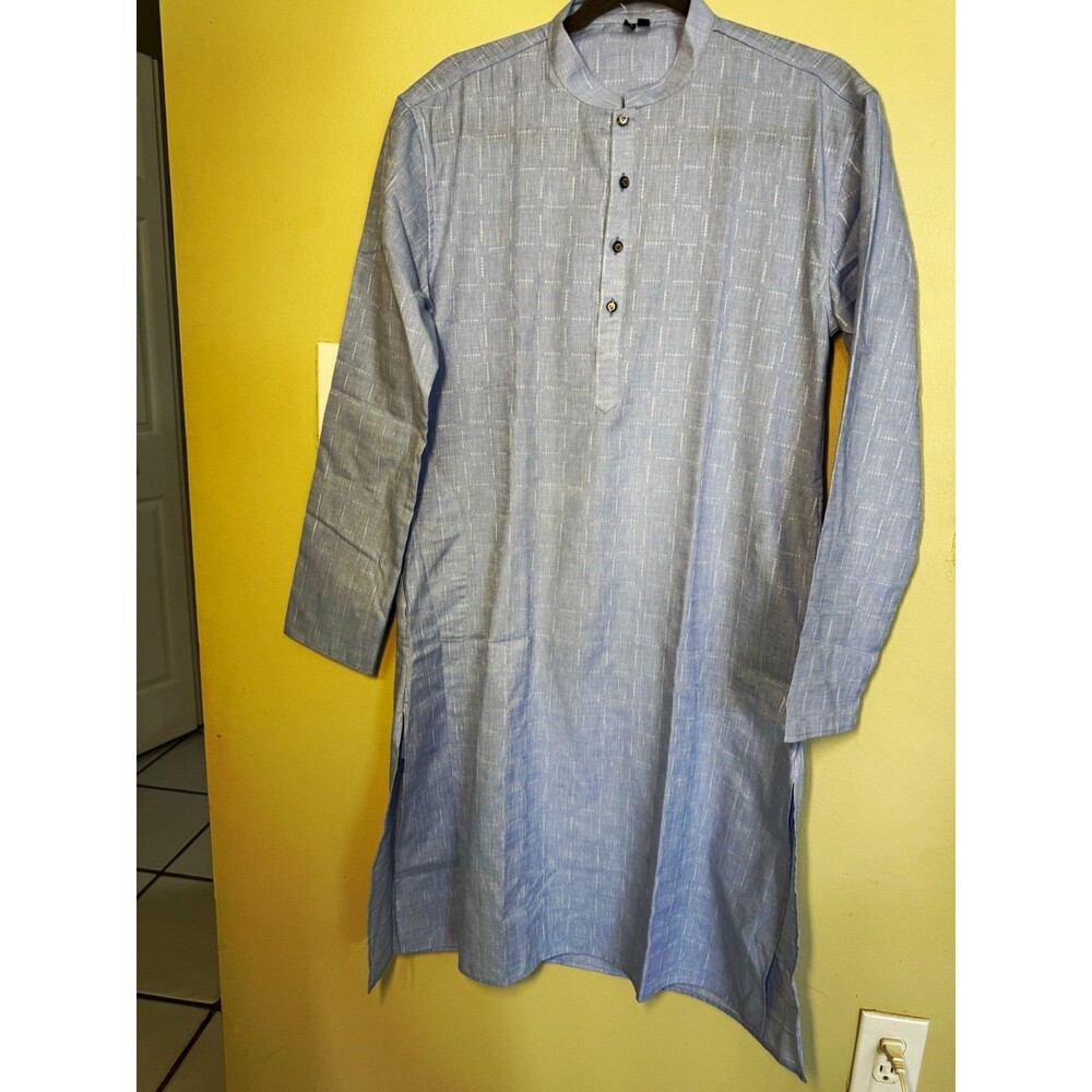 ZORRO Men’s Kurta Tunic Shirt Blue Cotton Woven Long Sleeve – Size 36